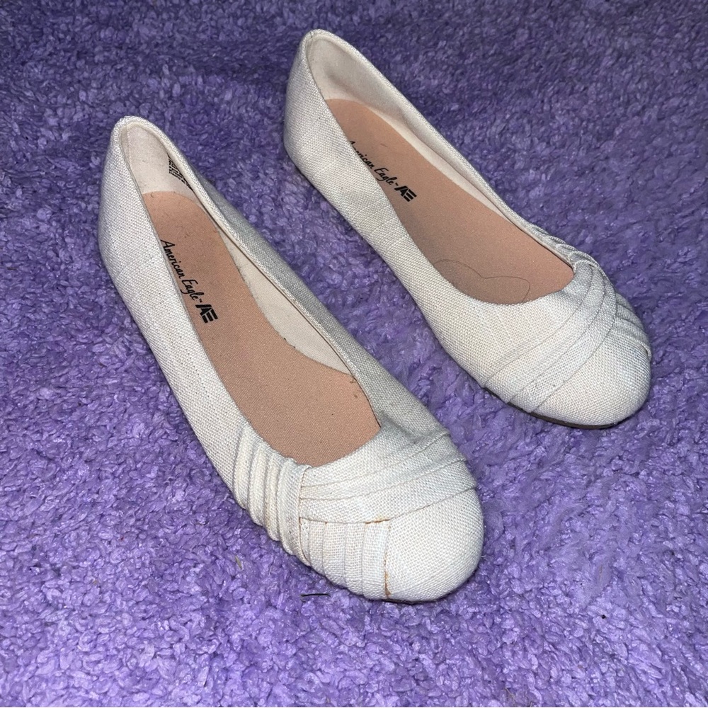 American Eagle Ballet Cream Canvas Flats